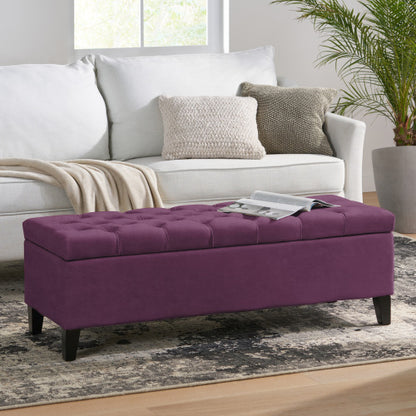 51 Inch Tufted Storage Ottoman Bench, Contemporary Diamond Stitch Upholstered Footstool with Soft Close Pressure Hinges