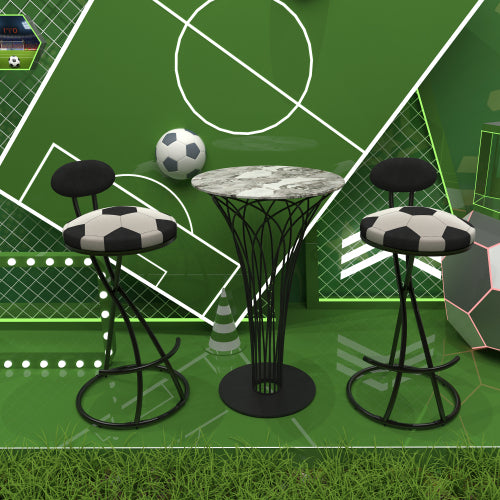 Upholstered S-shaped Barstools Set of 2 Velvet Counter Bar Stools Football Print Round Dining Stool for Kitchen & Living Room (Black Frame & Black Back)