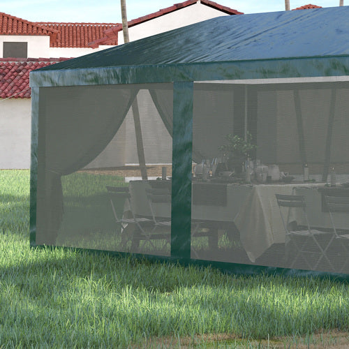Outsunny 10' x 28' Party Tent Canopy, Outdoor Event Shelter Gazebo with 8 Removable Mesh Sidewalls, Zipper Doors, Steel Frame, Green