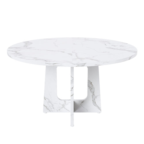 47.24 Inch Marble White MDF Round Dining Table, 300LB Capacity Farmhouse Kitchen Table for 4-6 People