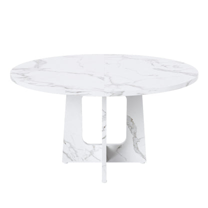 47.24 Inch Marble White MDF Round Dining Table, 300LB Capacity Farmhouse Kitchen Table for 4-6 People