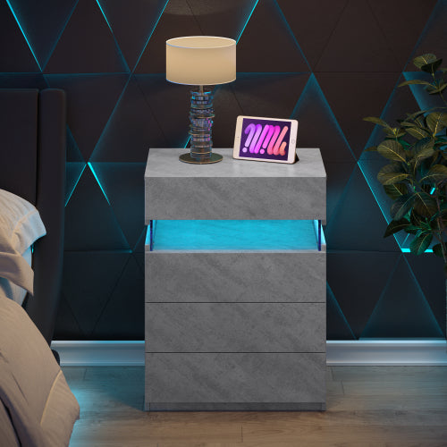 Grey 4-Drawer LED Nightstand with Adjustable Lights