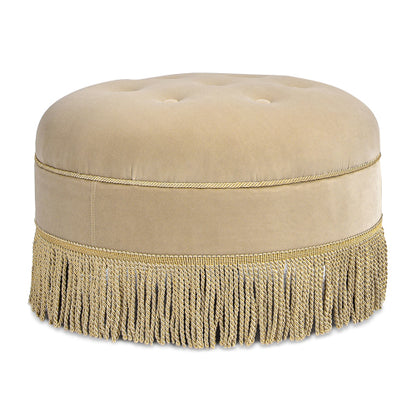 24 inch Round Upholstered Accent Ottoman, Fawn Brown Performance Velvet Decorative Stool
