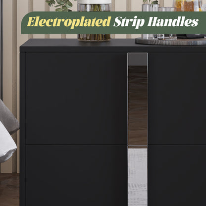 Modern End Table with Drawers, Elegant Nightstand with Metal Foot,Wood Bedside Table with Mirrored Metal Handles,Sofa Side End Table for Bedroom Living Room Office,Black