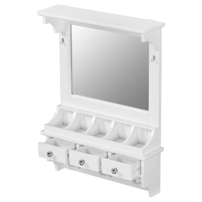 Floating Makeup Vanity with Big Mirror, Wall-Mounted Storage Vanity with Drawers, Pockets & Hooks, Space-Saving Decorative Home Organizer for Small Space, White