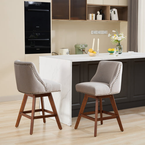 Counter Height Swivel Barstools, 26inch  H Seat Height Upholstered Bar Stools Set of 2, Fabric in Ivory