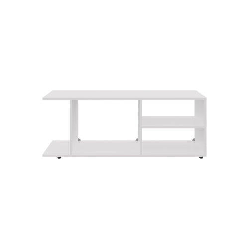 17.8 Inch White Low Profile TV Stand with 4 Open Shelves & 4 Stable Support Legs