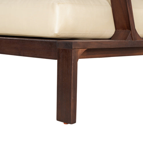 Patio Accent Chair 27.6" Wood Chair Outdoor Lounge Chair for Patios, Gardens, or Balcony, Dark Brown +Beige Cushion