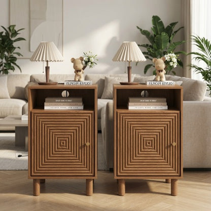 2-Pack Brown Nightstand with Charging Station & Wood Legs