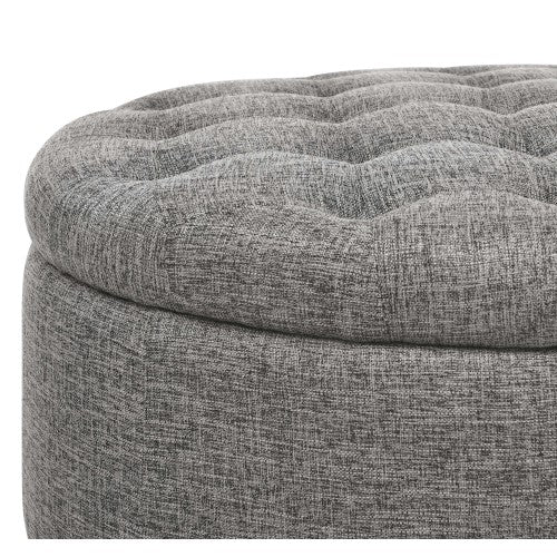 Ottoman Tufted Storage Ottoman with Linen Upholstery and Nailhead Trim