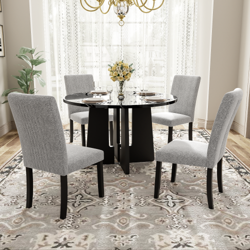 Round Dining Table for 4, 43-Inch Faux Marble Top, Mid-Century Modern Round Dining Table for Cafes, Restaurants, Bars, Home Offices and Conference Rooms (Black)