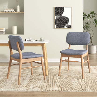Set of 2 Natural & Gray Mid-Century Rubberwood Dining Chairs, Splayed Legs 300lbs Weight Capacity