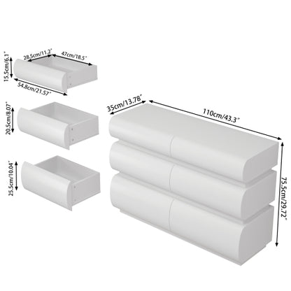 6 Drawer Dresser for Bedroom, White Dresser No Handle, Modern 6 Chest of Drawers with Wide Storage