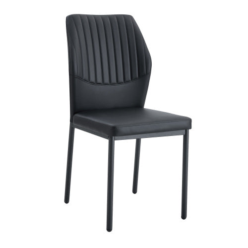 Striped Back PU Dining Chairs with Black Metal Legs, Set of 2, Black