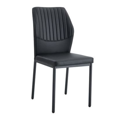 Striped Back PU Dining Chairs with Black Metal Legs, Set of 2, Black