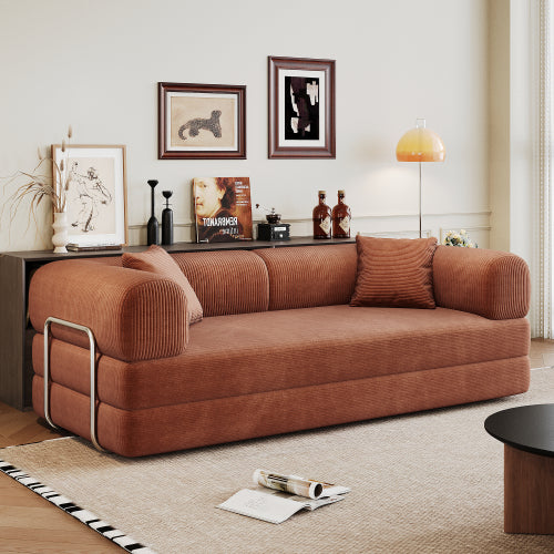78.8-Inch Brown Compression Convertible Boneless Modular Corduroy Floor Sofa-Bed No-Assembly for Living-Room Bedroom