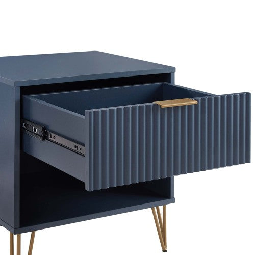 Midnight Blue Glam Nightstand with Tool-Free Assembly