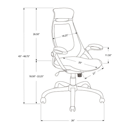 Office Chair, Adjustable Height, Swivel, Ergonomic, Armrests, Computer Desk, Work, Grey Mesh, Chrome Metal, Contemporary, Modern