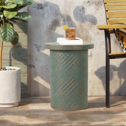 Cement Outdoor End Tables for Patio, GardenAccent Table, Modern Small Round Side Tablefor Outside, Tree Stump Garden Stool DrumTable indoor and Outdoor