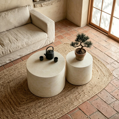 Set of 2 Beige Faux Marble Nesting Coffee Tables