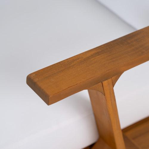 Patio Accent Chair 27.6" Wood Chair Outdoor Lounge Chair for Patios, Gardens, or Balcony, Teak Finish  White Cushion