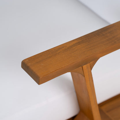 Patio Accent Chair 27.6" Wood Chair Outdoor Lounge Chair for Patios, Gardens, or Balcony, Teak Finish  White Cushion