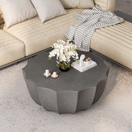 35.43" Modern Outdoor and Indoor Waterproof Coffee Table, Durable MgO Cement Design, Suitable for Terraces, Gardens, Backyards and Living Rooms ( Grey)