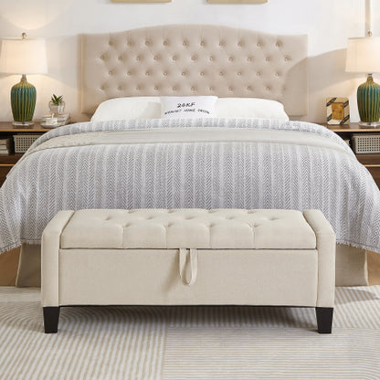 Ottoman with Storage, Storage Ottoman Bench with Safety Hinge 350 lbs Weight, Upholstered Entryway Bench with Seating for Bedroom, Living Room - Beige