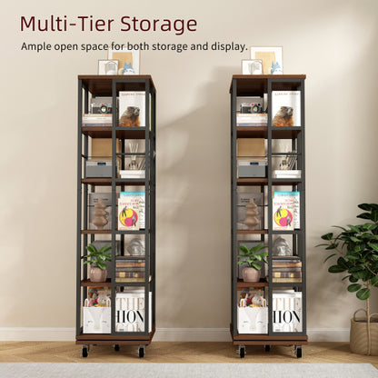 5-Tier Rotating Corner Bookcase 360¡ã Wood Display Shelf Rustic Brown