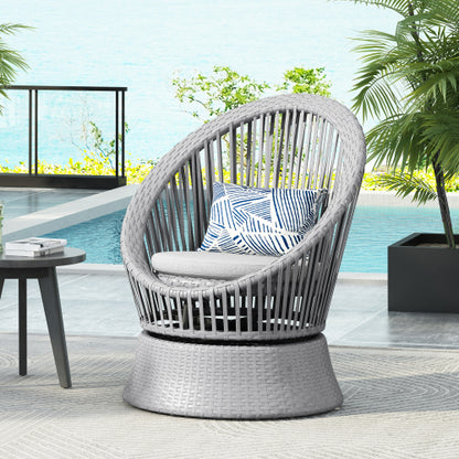26.7" Modern Silver Swivel Wicker Lounge Chair with xianRattan and Iron Frame,