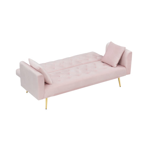 71 Inch American Retro Pink Velvet Convertible Love Seat Sofa Bed for Small Living Room Bedroom Office