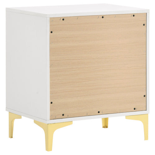 White and Gold 2-Drawer Nightstand, Modern Bedside Table with Gold Metal Accents