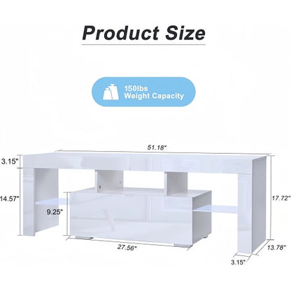 51 Inch High Gloss White LED TV Stand with Flip Door & Glass Shelf for 55 Inch TV
