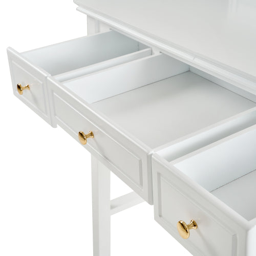 White Compact Vanity Table Set with Reversible Adjustable Mirror, 5 Drawer Storage & PU Cushioned Stool