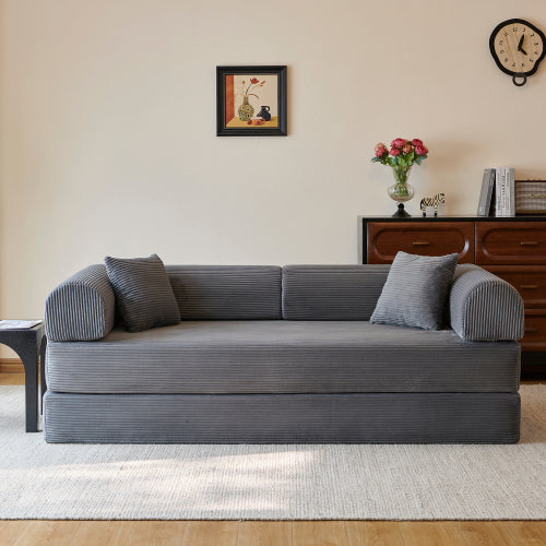 78.8 inch  Grey Corduroy Convertible Sofa Bed, Loveseat