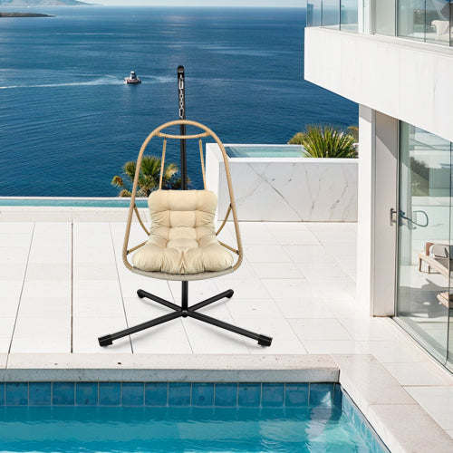 Swing Egg Chair with Stand Indoor Outdoor Wicker Rattan Patio Basket Hanging Chair with C Type bracket