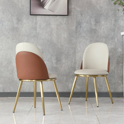 Set of 2 Beige PU Leather Dining Chairs, Gold Rust-Proof Stainless Steel Frame 330lbs Max Load