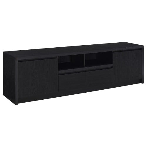Black 78 Inch Modern 2-Door TV Media Console with Central Drawer & Open Shelf