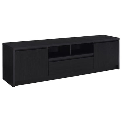 Black 78 Inch Modern 2-Door TV Media Console with Central Drawer & Open Shelf