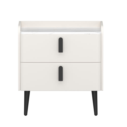 Nightstand with 2 Drawers, Night Stand with Marble-Pattern Tabletop, Modern Beside Table for Bedroom, End Table for Living Room, White