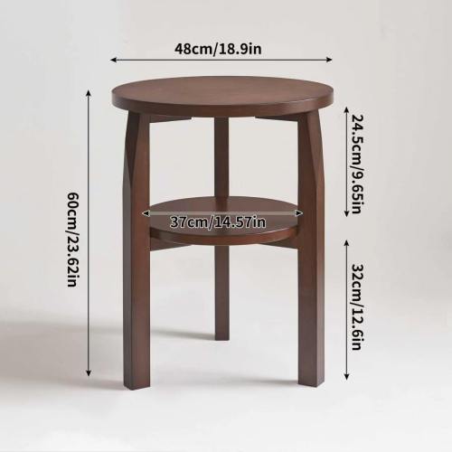 Solid Rubberwood 2-Tier Round End Table, Open Shelf Accent Side Table for Living Room Bedroom