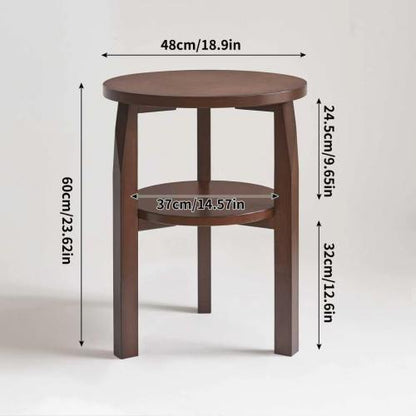 Solid Rubberwood 2-Tier Round End Table, Open Shelf Accent Side Table for Living Room Bedroom