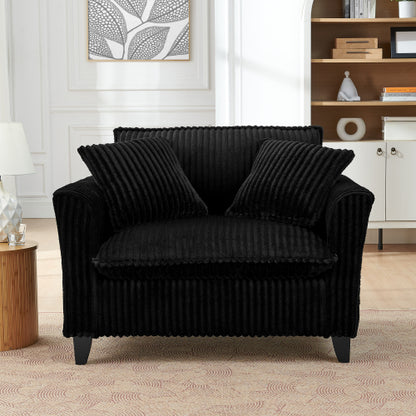 Black Retro Corduroy Ergonomic Lazy Single Sofa Chair with Dual Armrests