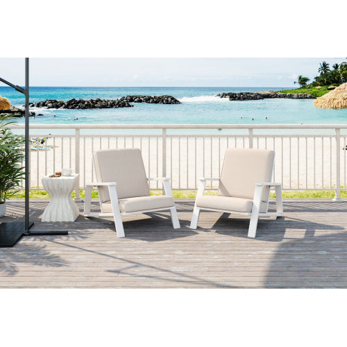 Patio Lounge Chair Set of 2, Outdoor Club Chair with Beige Cushion and White Acacia Wood Frame