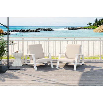Patio Lounge Chair Set of 2, Outdoor Club Chair with Beige Cushion and White Acacia Wood Frame