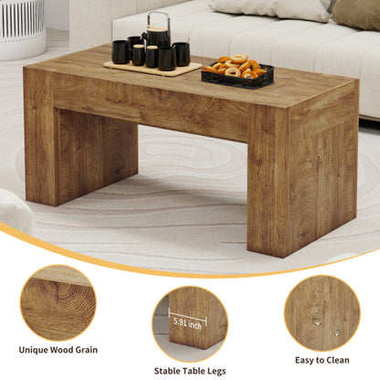 48 Inch Farmhouse Wooden Coffee Table with Hidden Drawer, Natural Wood
