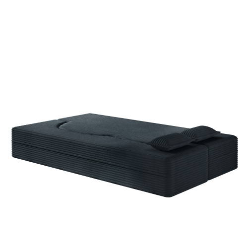 Dark Grey Twin Size Corduroy Convertible Floor Sofa Bed,2 Pillows