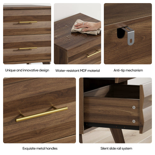 Walnut 2-Drawer Medieval Modern Nightstand