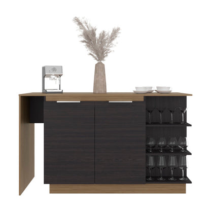 Kitchen Bar Counter with Shelves and Cabinets, Black Wengue / Natural Oak