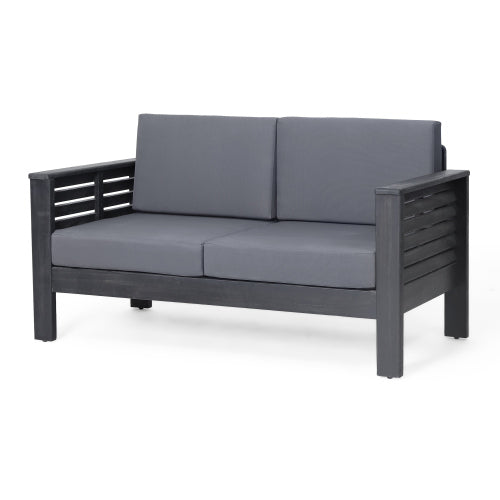 Acacia Wood Outdoor Loveseat and Coffee Table Set with Cushions, Dark Gray